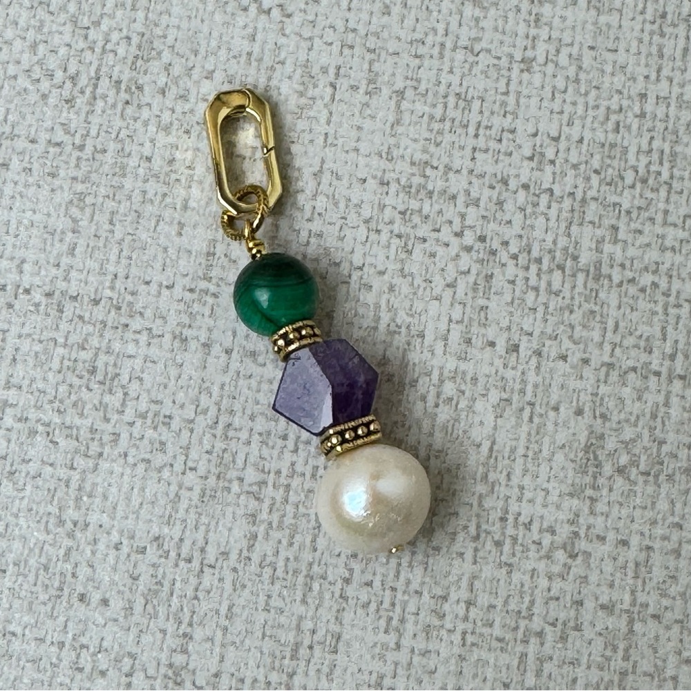 Malachite Amethyst Pearl Gemstone Enhancer Pendant Gold Plated Hinged Bail